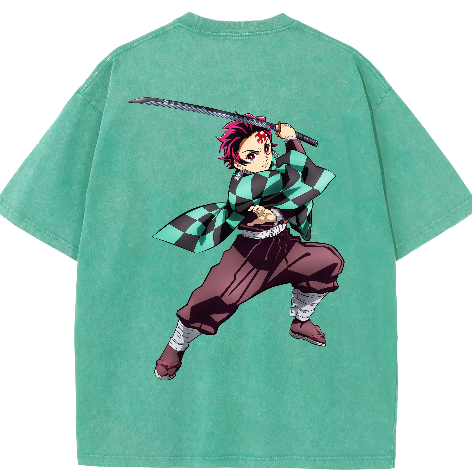 （画像用） 鬼滅の刃 竈門 炭治郎／かまど たんじろう Kamado Tanjirou 綿100% ヴィンテージ風 半袖Tシャツ（背面プリント）